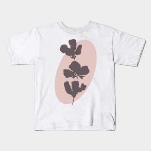 Minimalist brown flowers on pink oval Kids T-Shirt